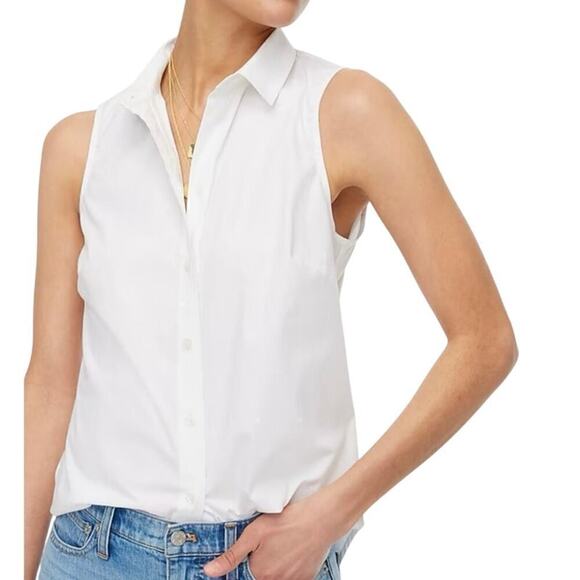 J. Crew Factory Sleeveless Cotton Poplin Shirt Signature Fit White Petite L NWT - Picture 1 of 8